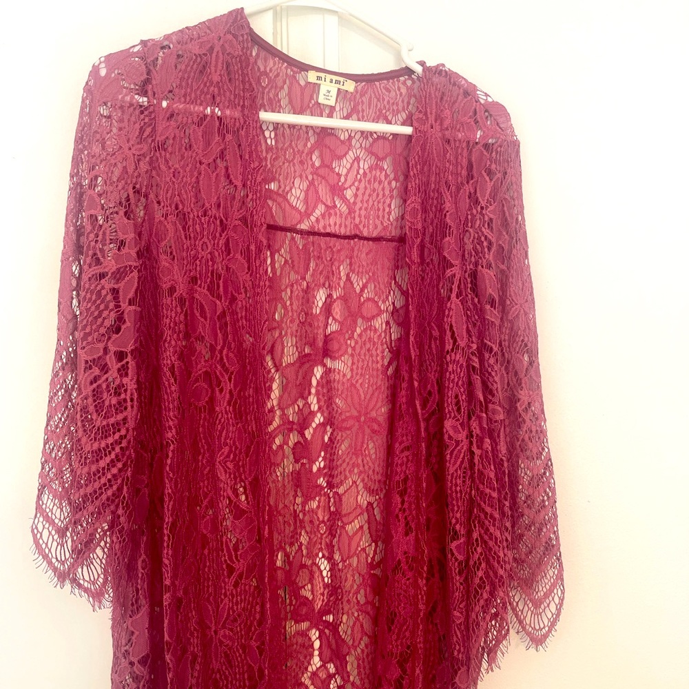 FRANCESCAS | Dark pink lace cover up